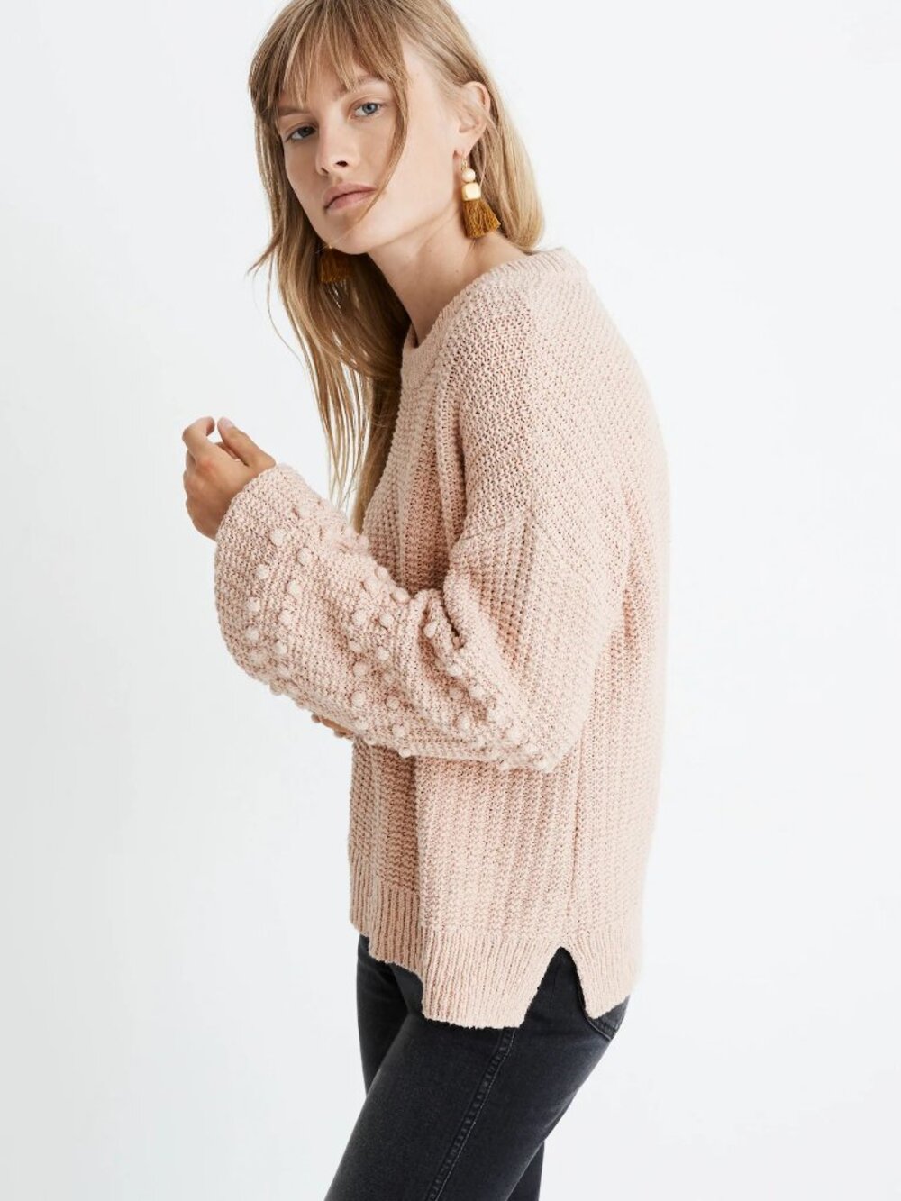 Madewell womens size XXS 100% cotton Bobble pullover pink balloon sleeve sweater